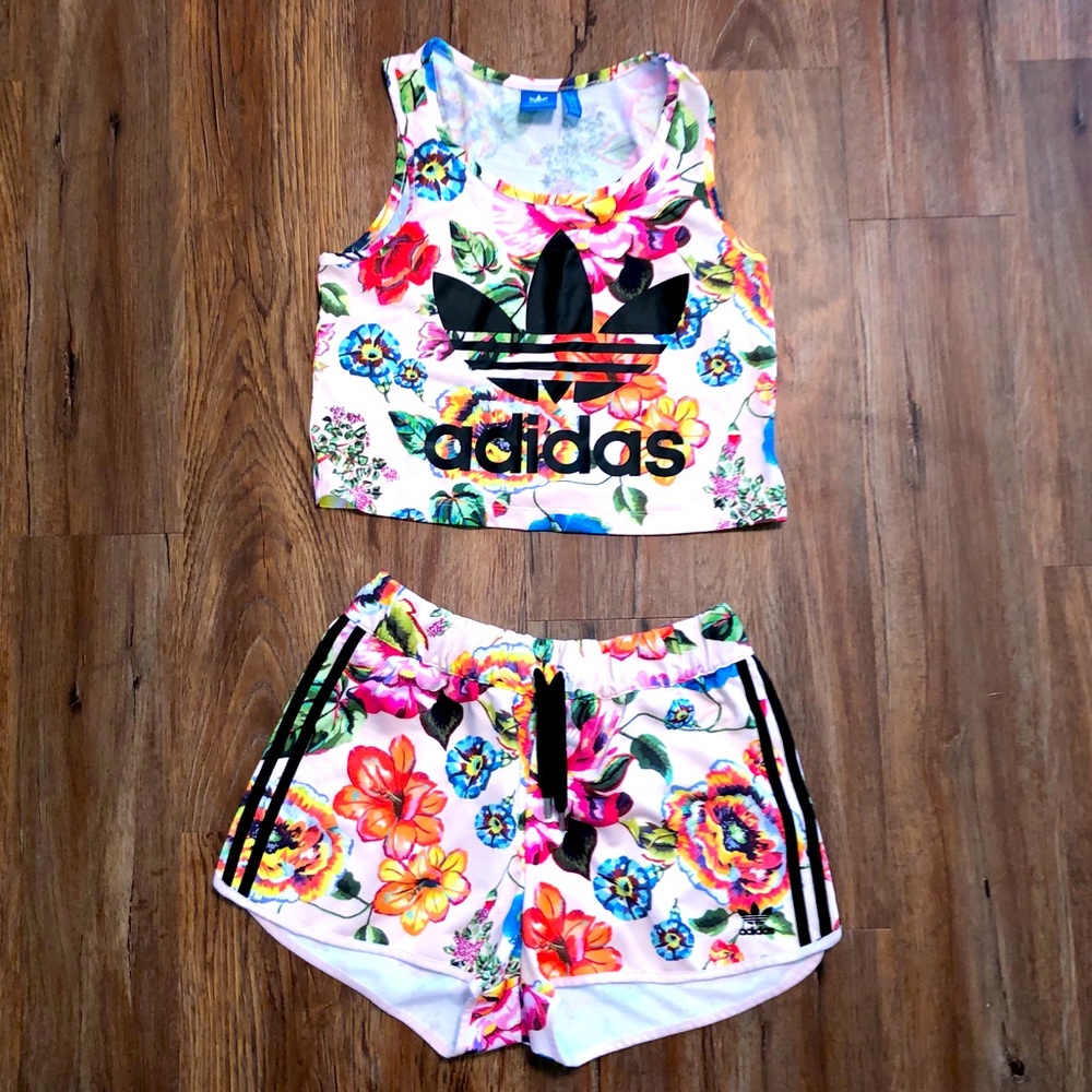 Adidas Floralita Tank and Shorts S Bundle EUC Pink
